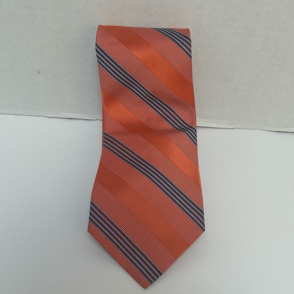 Tommy Hilfiger Orange and Blue Striped Silk Tie